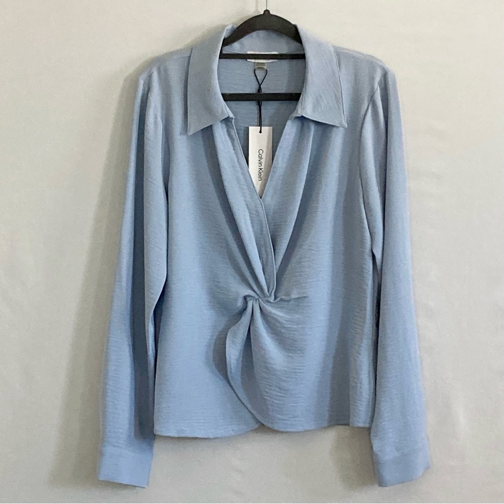 NWT | Calvin Klein | Wrap Front Collared Long Sleeve Blouse